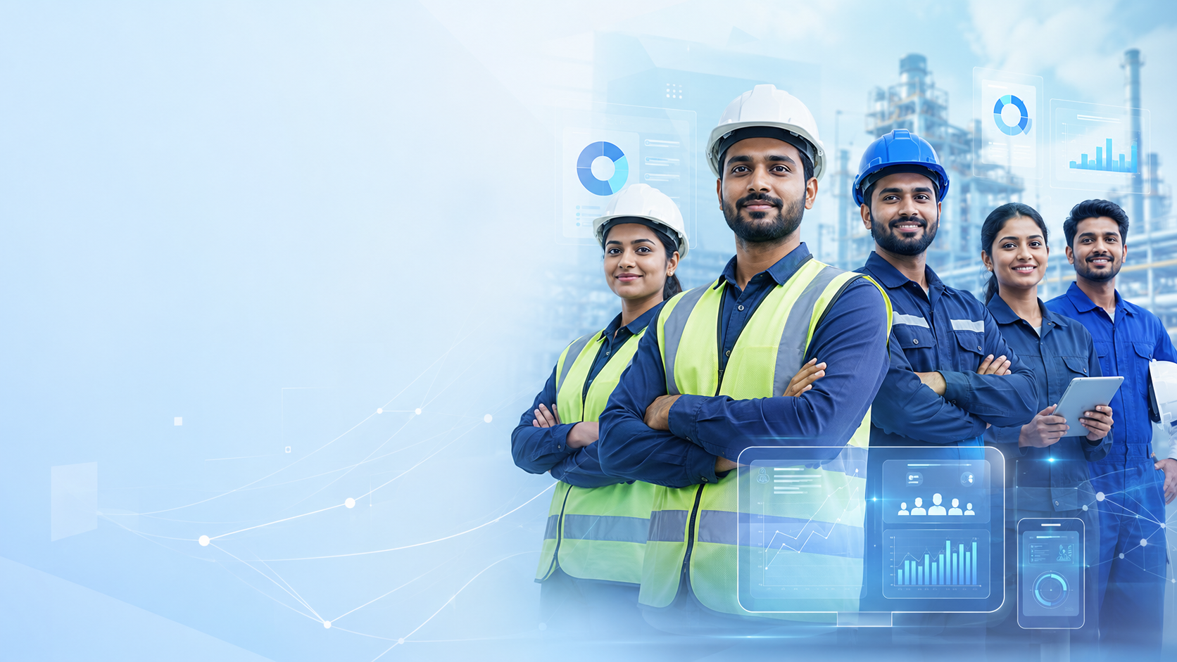 AGN workforce professionals supported by a modern ERP operations dashboard